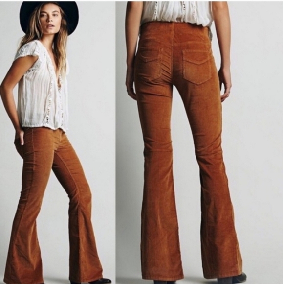 Free People Penny copper rust flare pull on corduroy pants - Picture 1 of 12